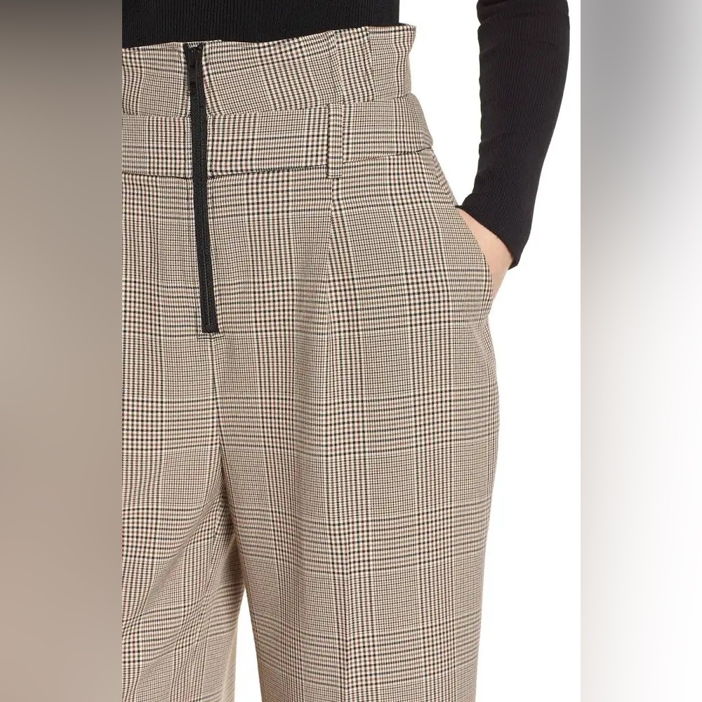 Trouve Plaid High-Waist Pants - Black and Tan